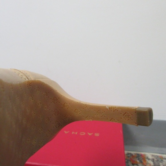 Antonio Melani Leather Ankle Boots Booties Peep Toe Size 7 Tan High Heels 440 - Picture 3 of 13